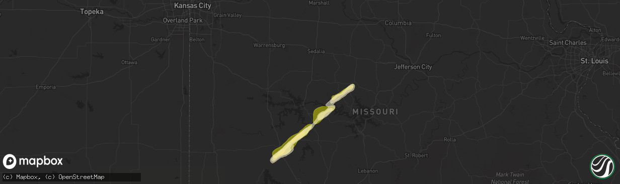 Hail map in Lincoln, MO on November 17, 2025