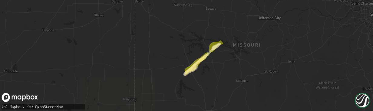 Hail map in Osceola, MO on November 17, 2025