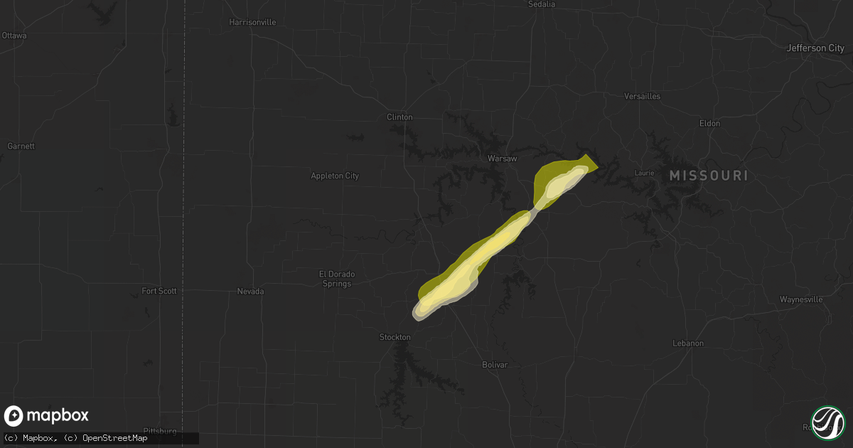 Hail map in Osceola, MO on November 17, 2025