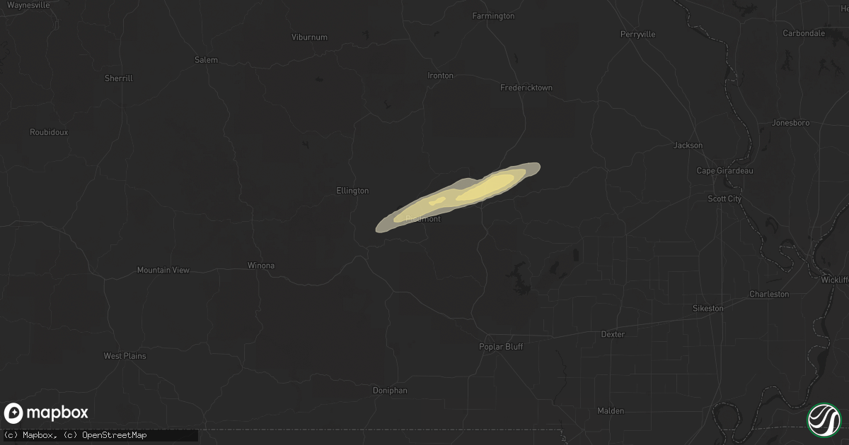 Hail map in Piedmont, MO on November 17, 2025