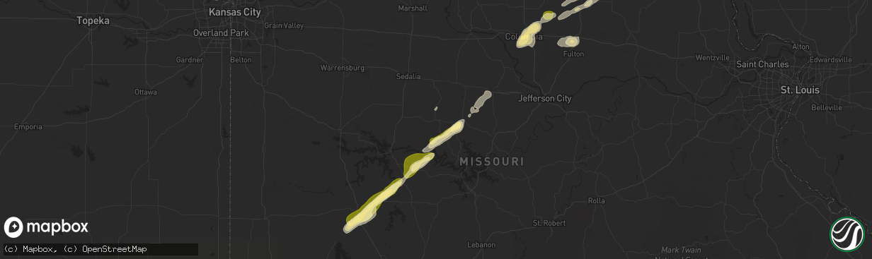 Hail map in Stover, MO on November 17, 2025