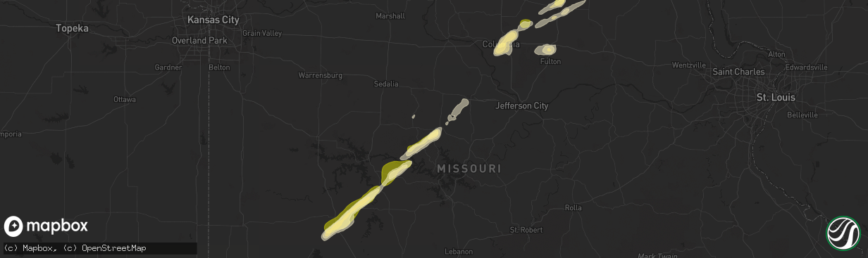 Hail map in Versailles, MO on November 17, 2025