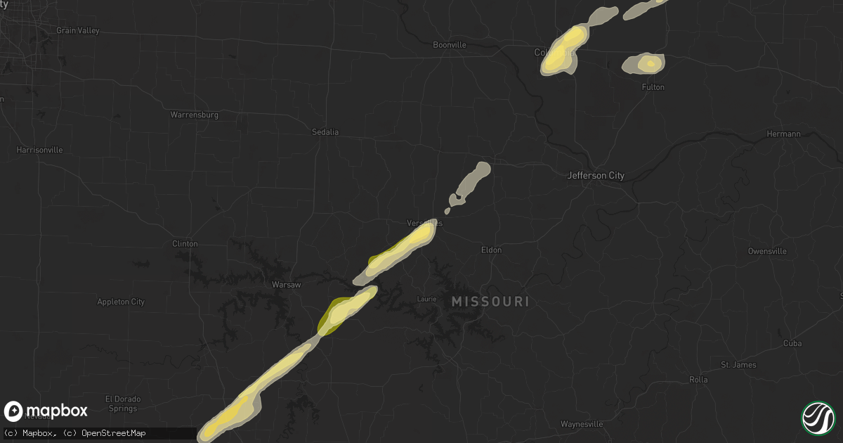 Hail map in Versailles, MO on November 17, 2025