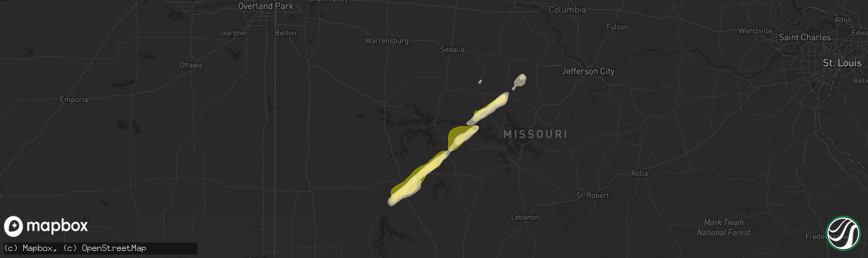 Hail map in Warsaw, MO on November 17, 2025