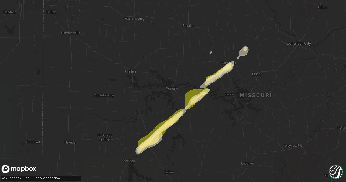 Hail map in Warsaw, MO on November 17, 2025
