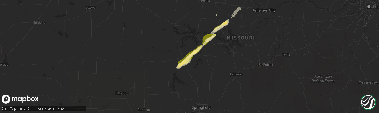 Hail map in Weaubleau, MO on November 17, 2025