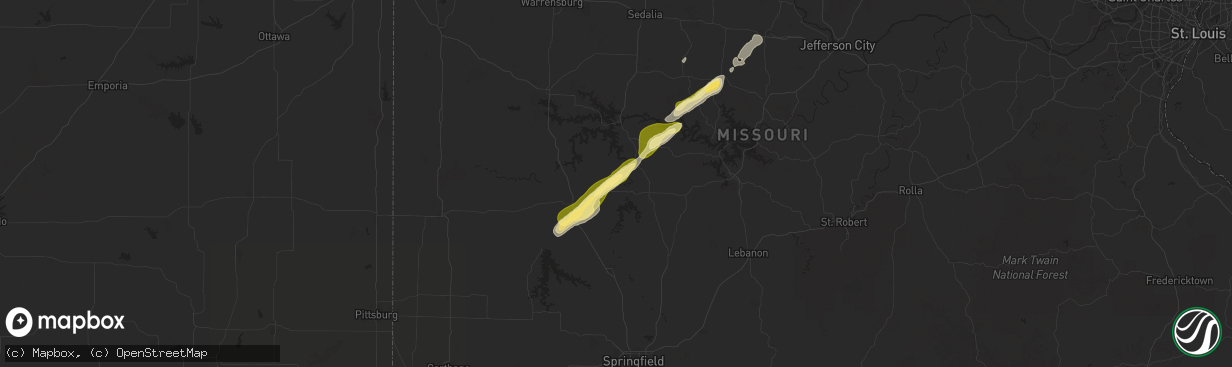 Hail map in Wheatland, MO on November 17, 2025