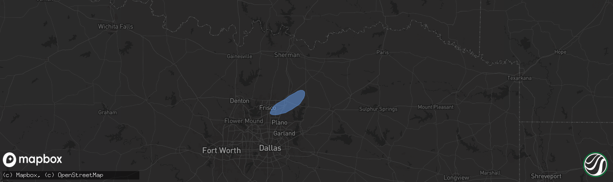 Hail map in Blue Ridge, TX on November 18, 2024