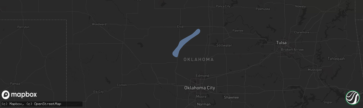 Hail map in Dover, OK on November 18, 2024