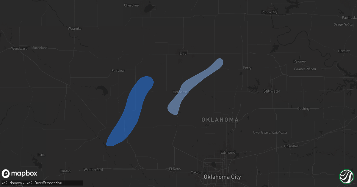 Hail map in Hennessey, OK on November 18, 2024