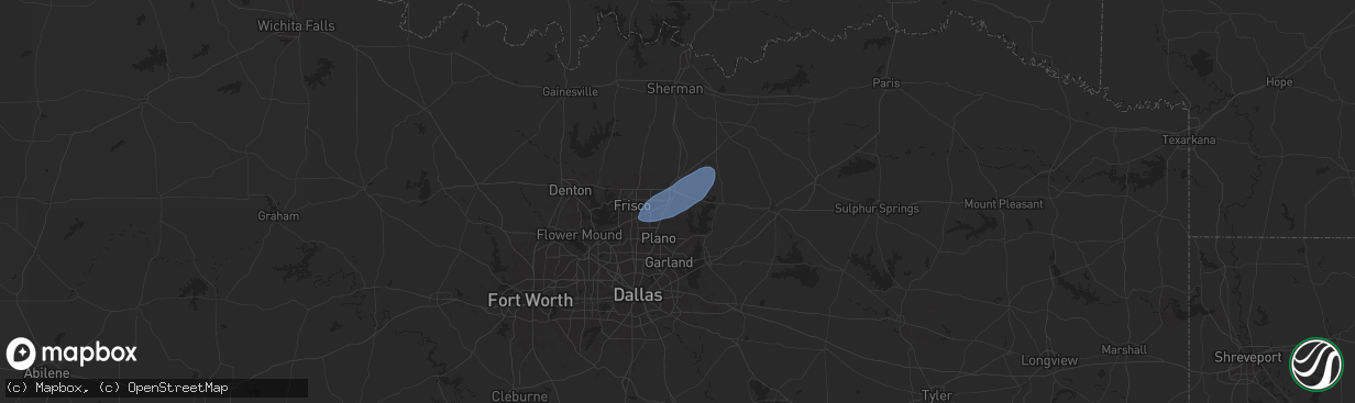 Hail map in Mckinney, TX on November 18, 2024