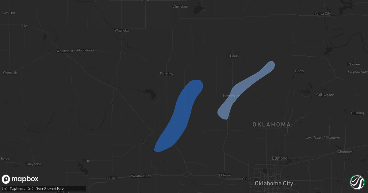 Hail map in Okeene, OK on November 18, 2024