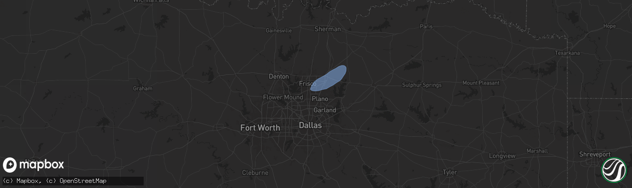 Hail map in Plano, TX on November 18, 2024