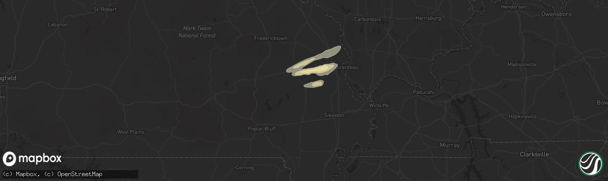 Hail map in Advance, MO on November 18, 2025