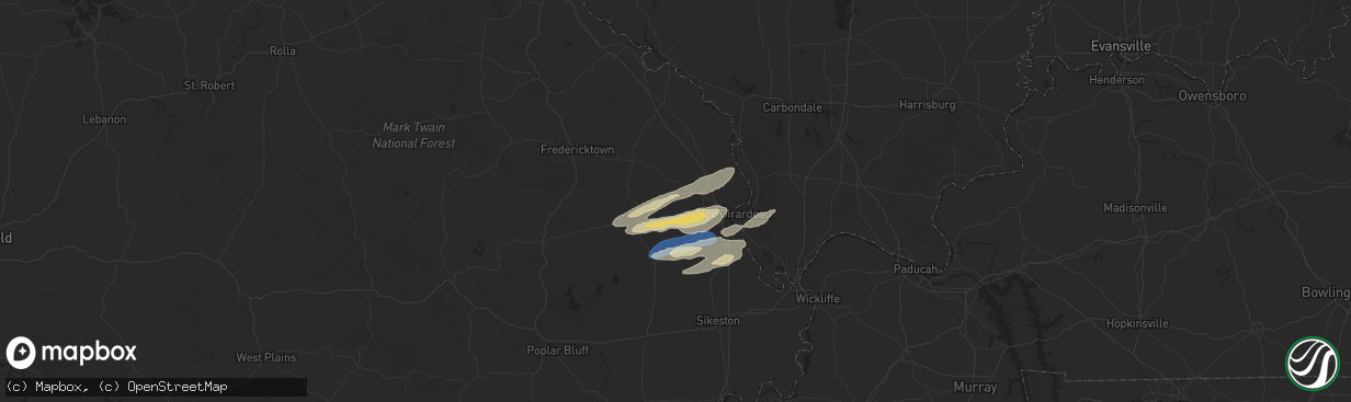 Hail map in Burfordville, MO on November 18, 2025