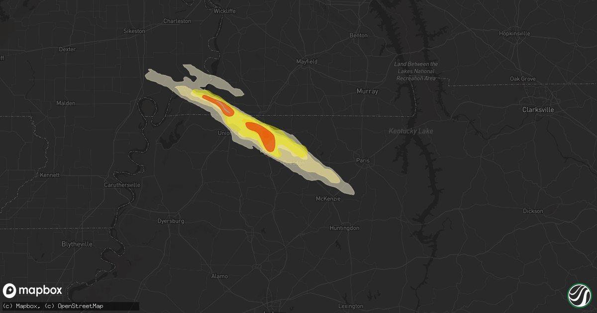 Hail map in Dresden, TN on November 18, 2025