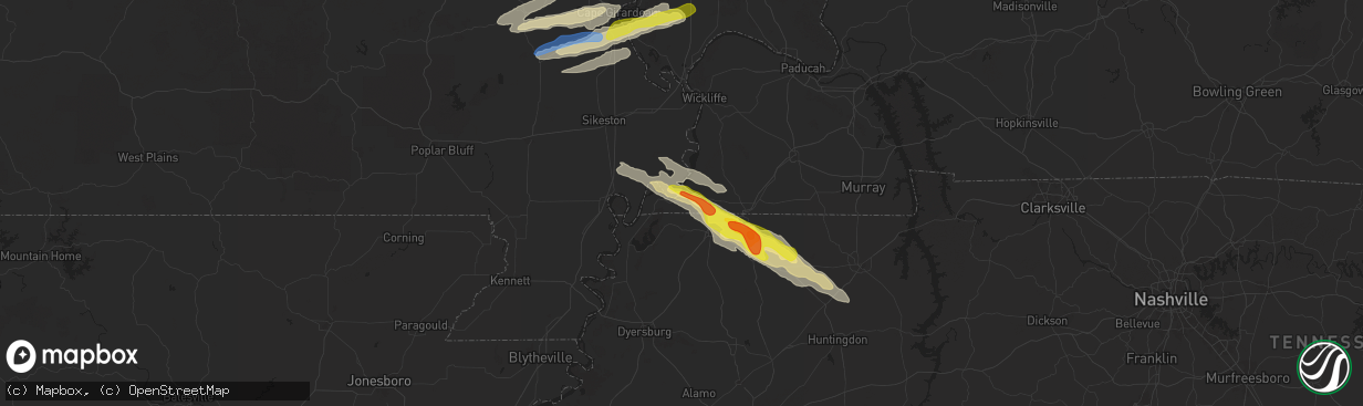 Hail map in Hickman, KY on November 18, 2025