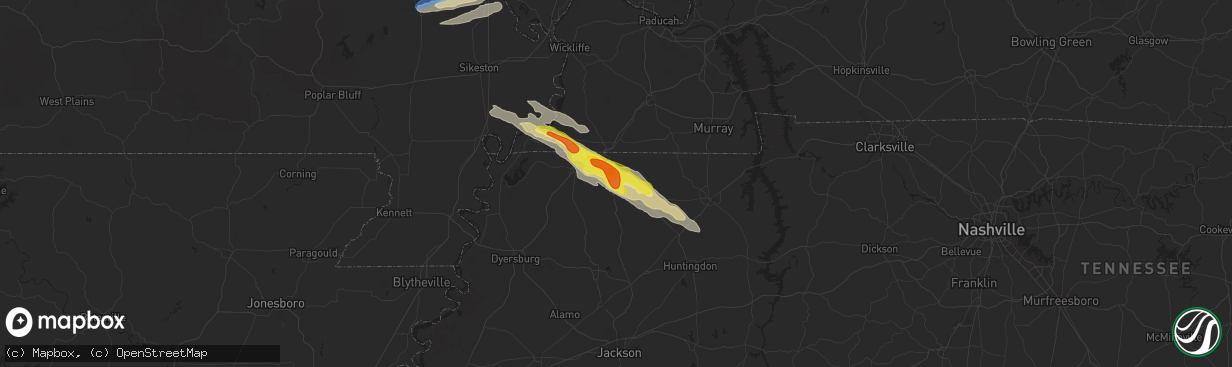 Hail map in Martin, TN on November 18, 2025