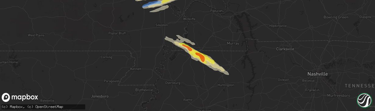 Hail map in Union City, TN on November 18, 2025