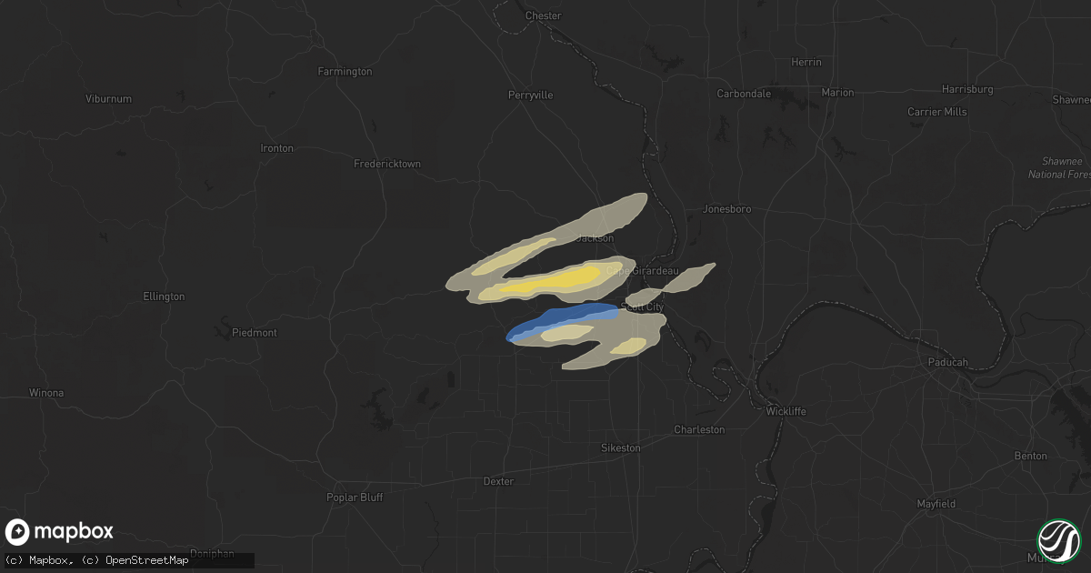 Hail map in Whitewater, MO on November 18, 2025