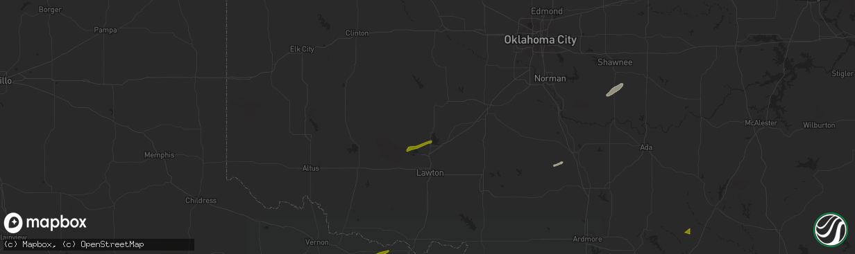 Hail map in Apache, OK on November 19, 2023