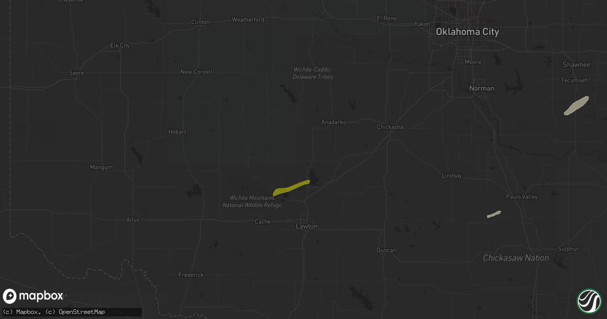 Hail map in Apache, OK on November 19, 2023
