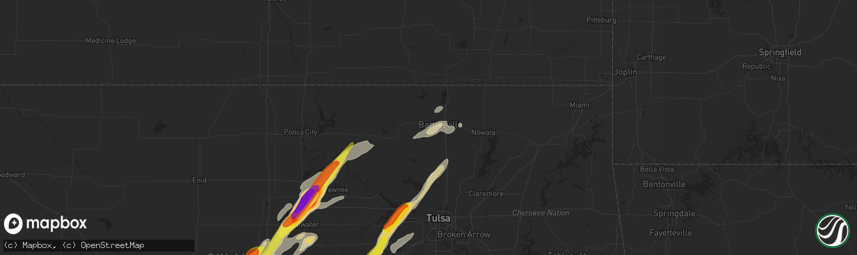 Hail map in Bartlesville, OK on November 19, 2025
