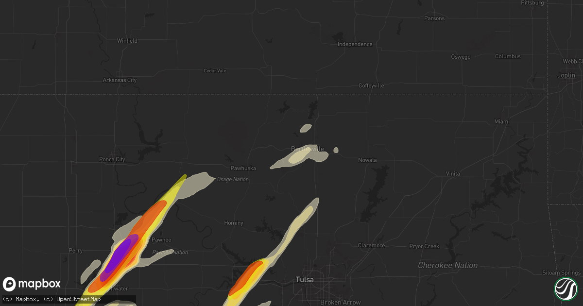 Hail map in Bartlesville, OK on November 19, 2025