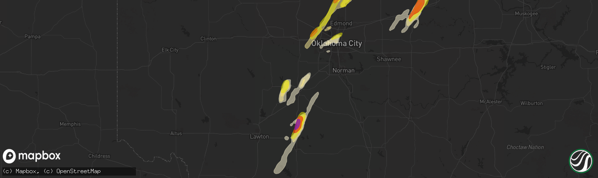 Hail map in Chickasha, OK on November 19, 2025