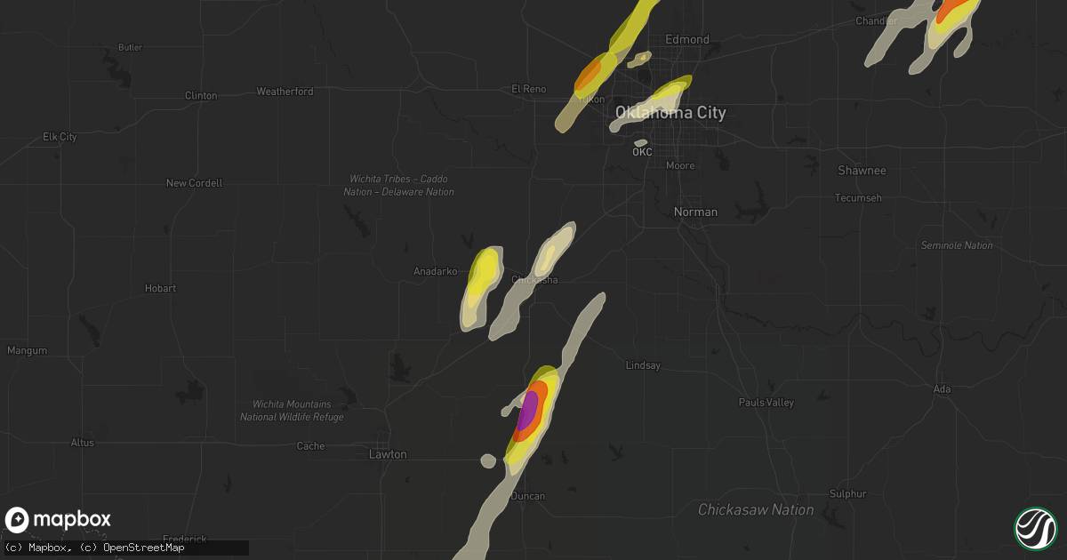 Hail map in Chickasha, OK on November 19, 2025