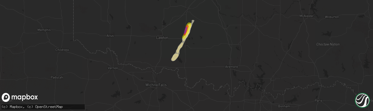 Hail map in Comanche, OK on November 19, 2025