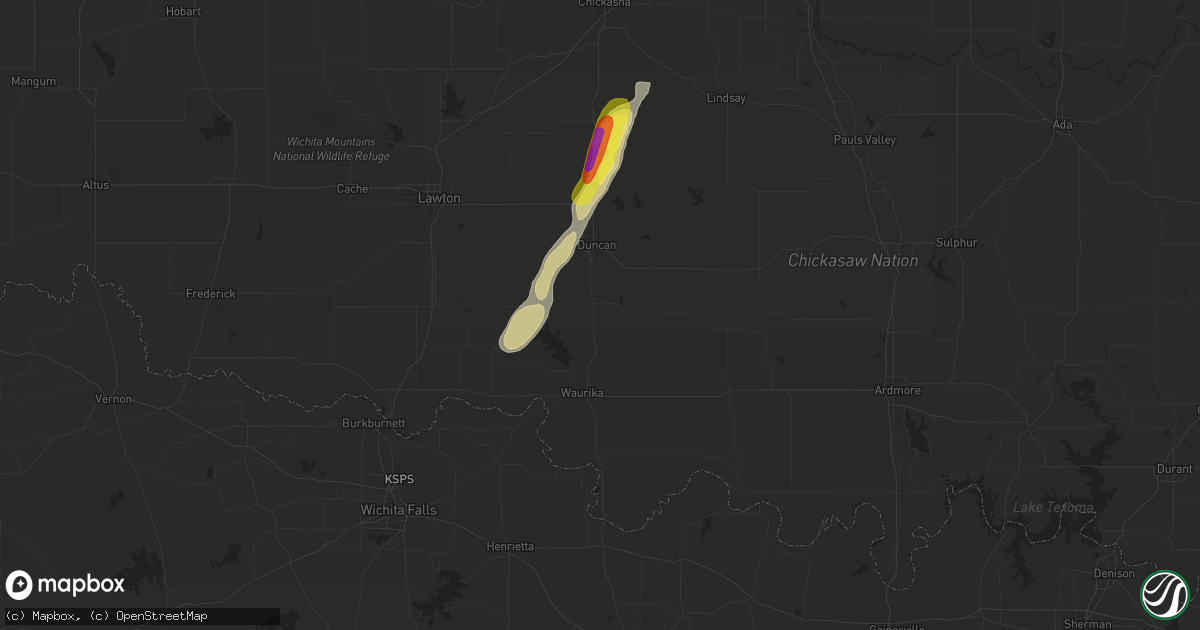 Hail map in Comanche, OK on November 19, 2025