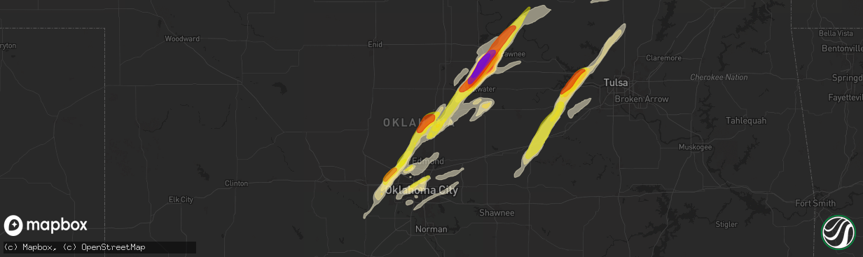 Hail map in Guthrie, OK on November 19, 2025