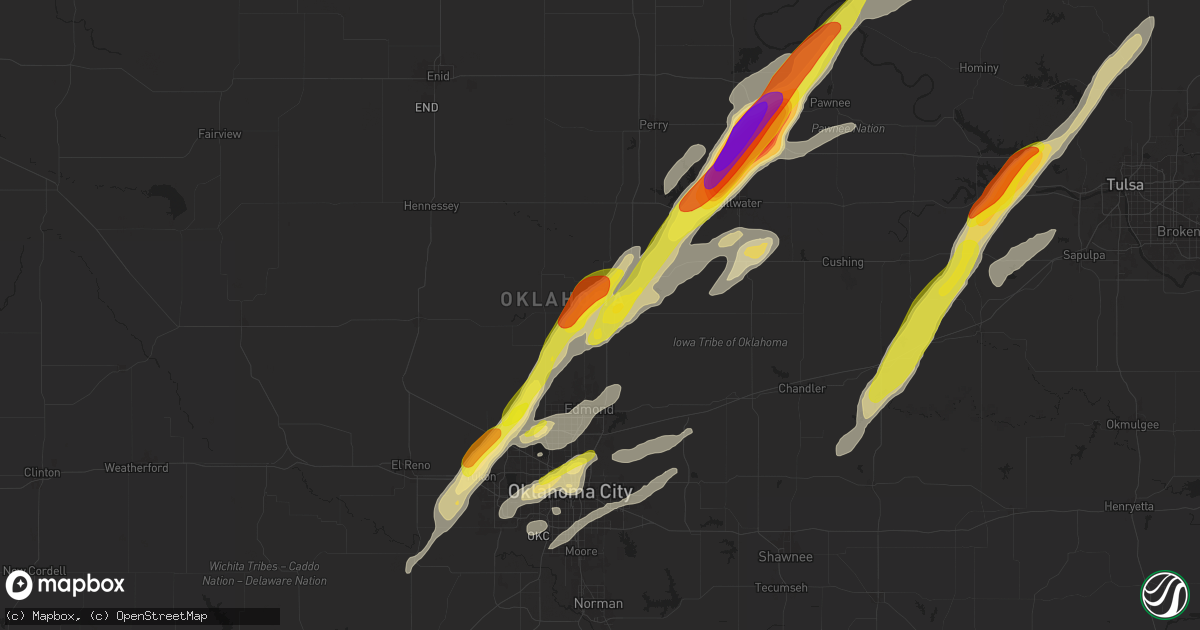 Hail map in Guthrie, OK on November 19, 2025