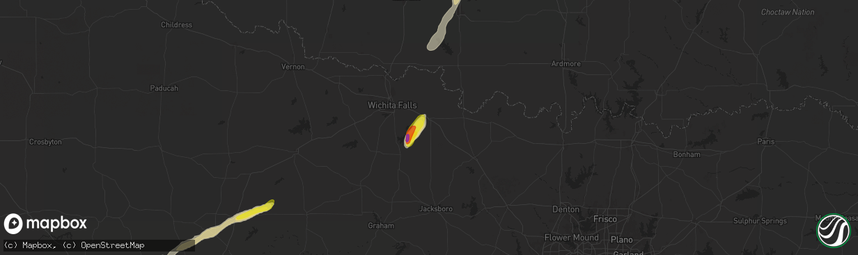 Hail map in Henrietta, TX on November 19, 2025