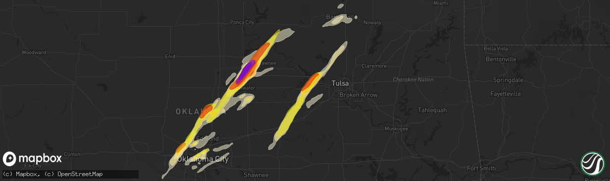 Hail map in Mannford, OK on November 19, 2025