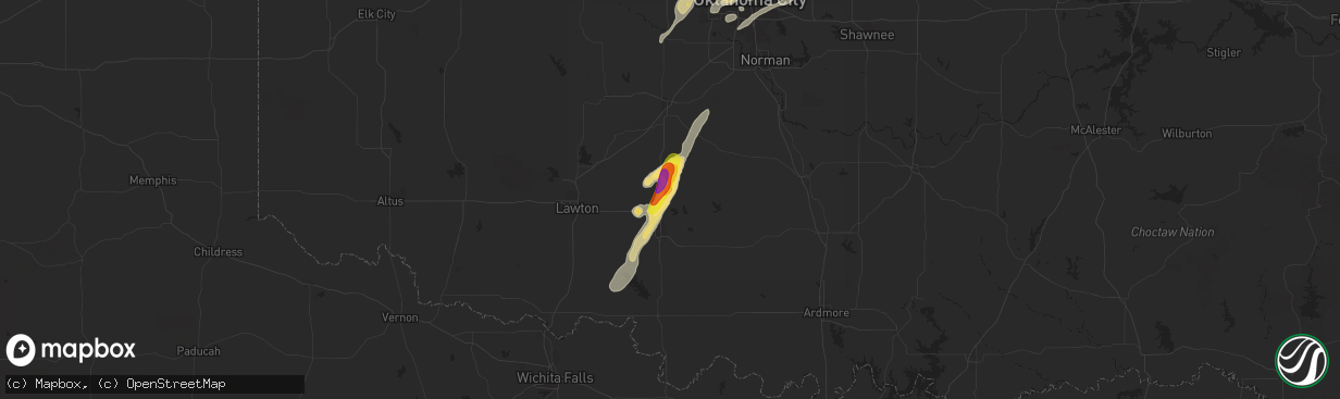 Hail map in Marlow, OK on November 19, 2025