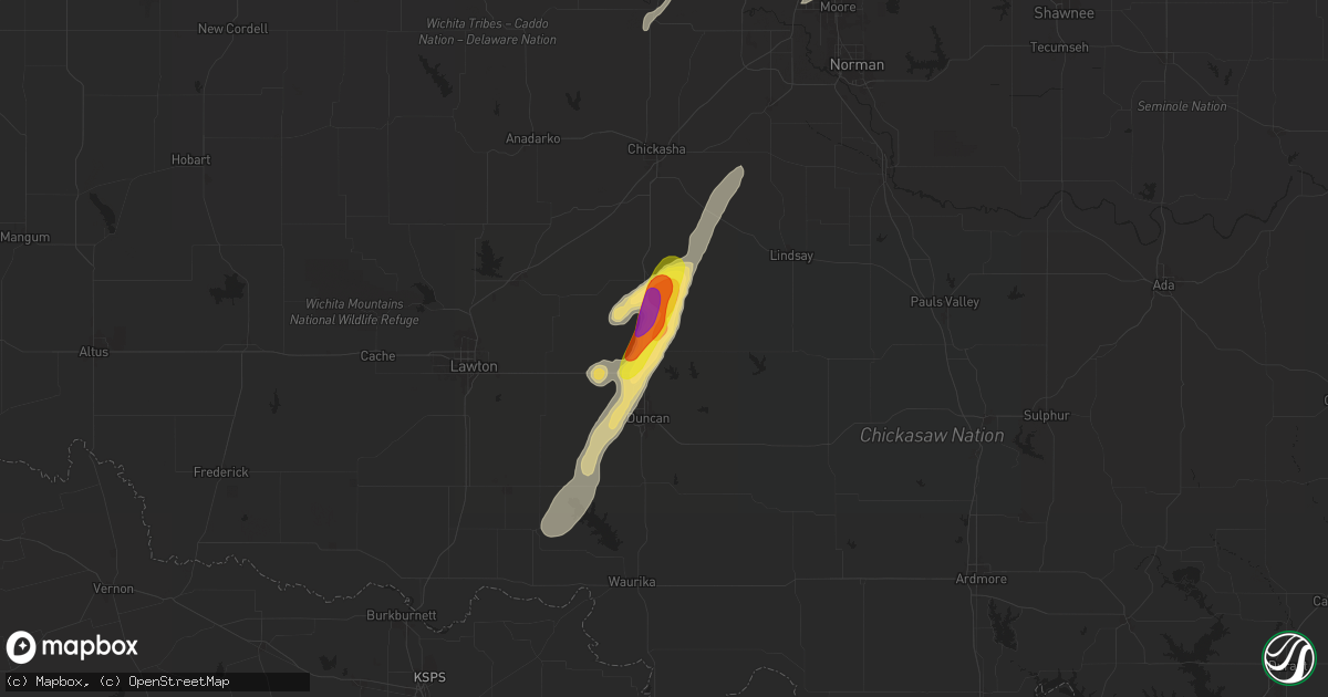 Hail map in Marlow, OK on November 19, 2025