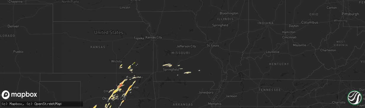 Hail map in Missouri on November 19, 2025