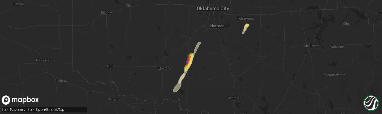 Hail map in Rush Springs, OK on November 19, 2025