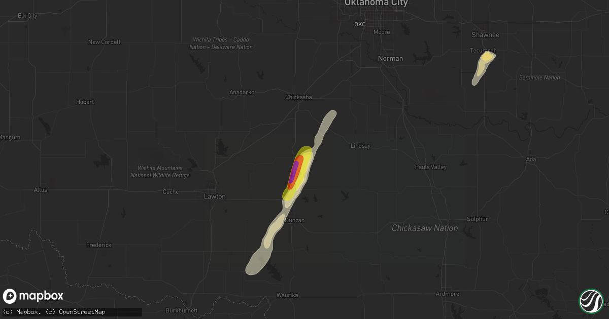 Hail map in Rush Springs, OK on November 19, 2025