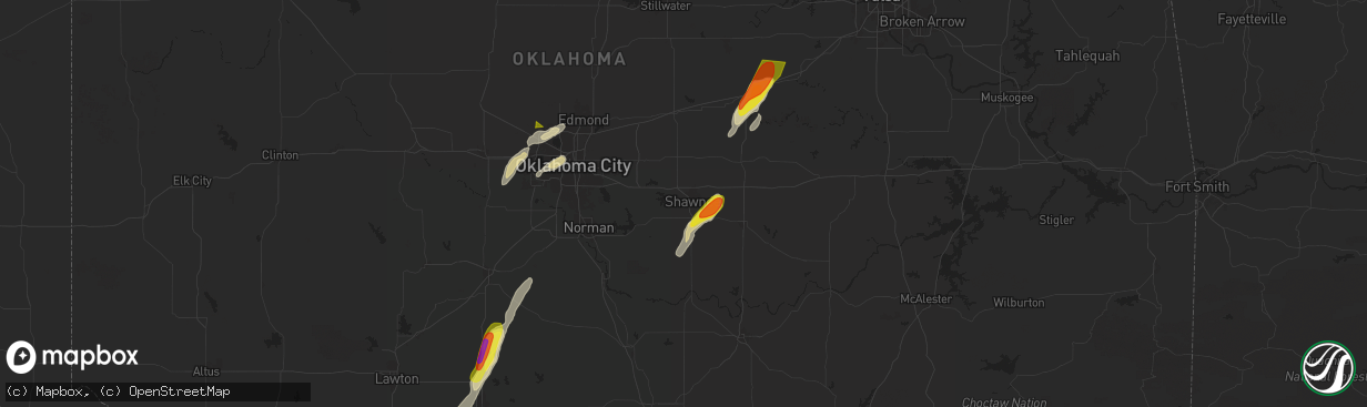 Hail map in Shawnee, OK on November 19, 2025