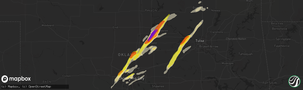 Hail map in Stillwater, OK on November 19, 2025
