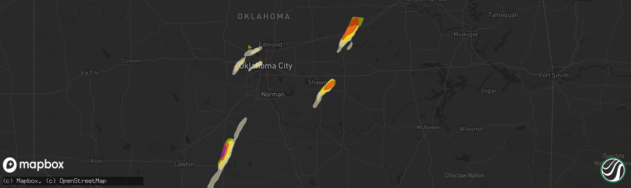 Hail map in Tecumseh, OK on November 19, 2025