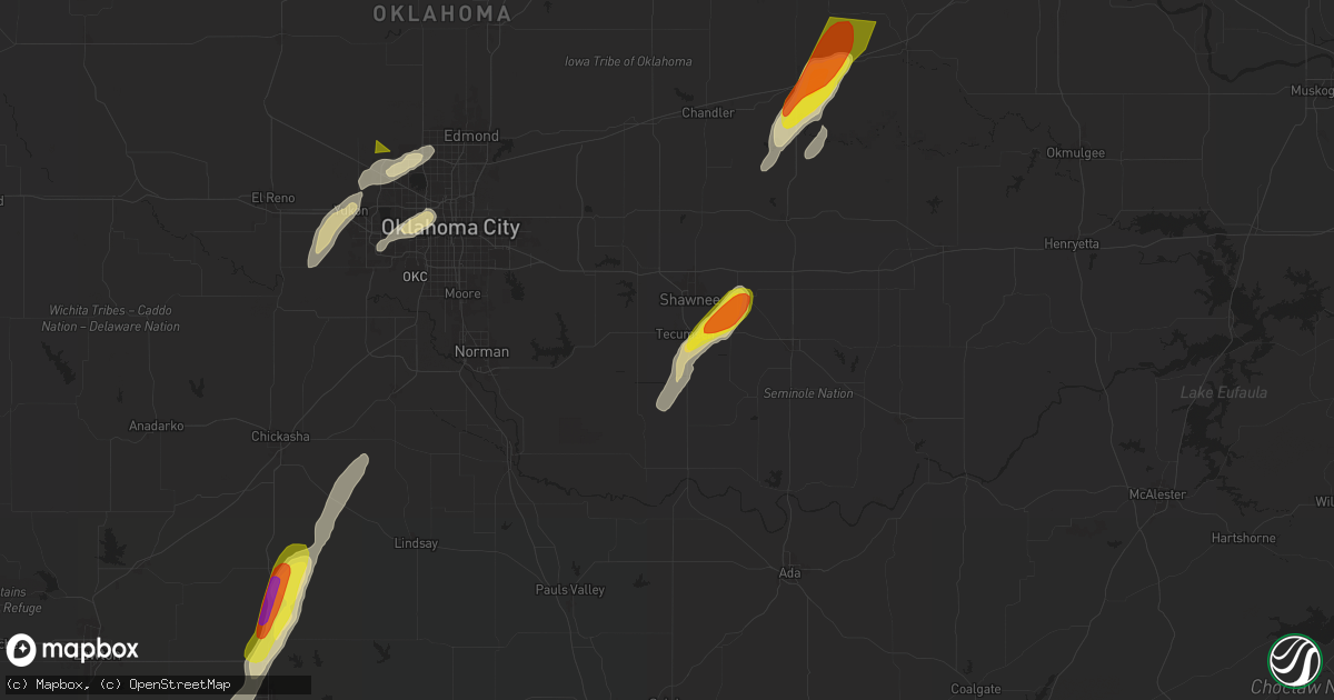 Hail map in Tecumseh, OK on November 19, 2025