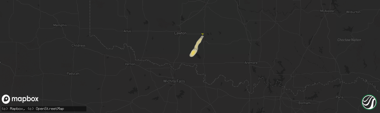 Hail map in Temple, OK on November 19, 2025