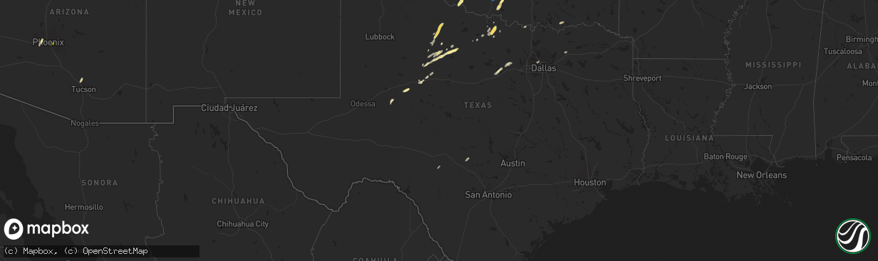 Hail map in Texas on November 19, 2025