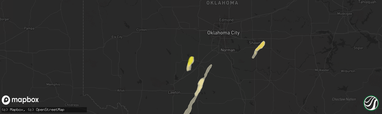 Hail map in Verden, OK on November 19, 2025