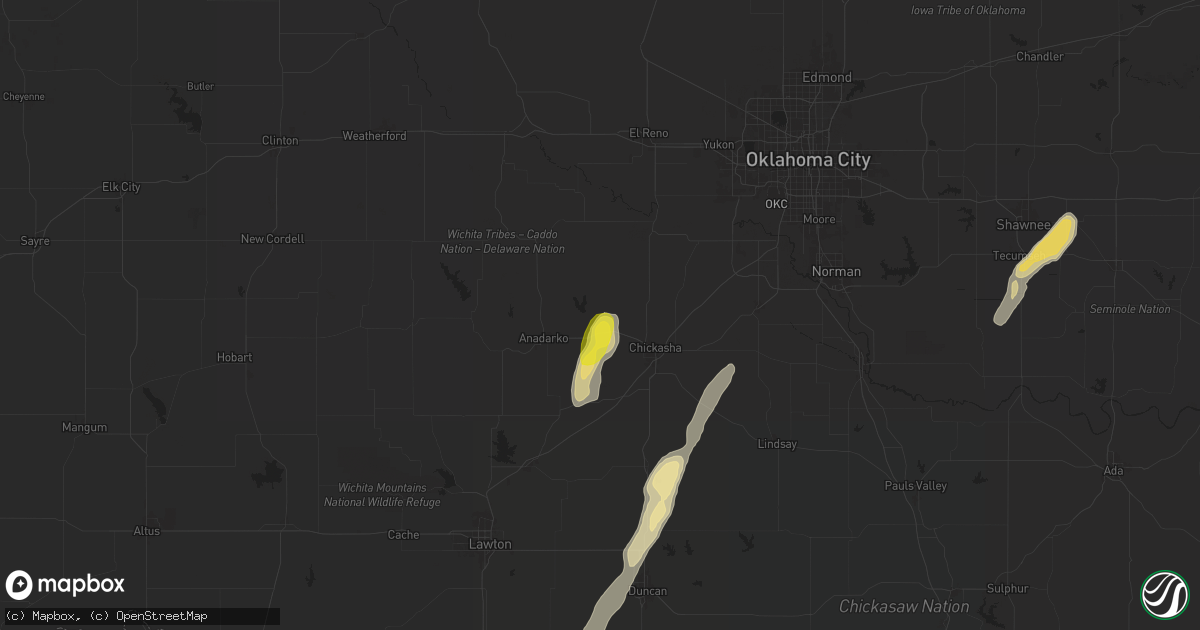Hail map in Verden, OK on November 19, 2025