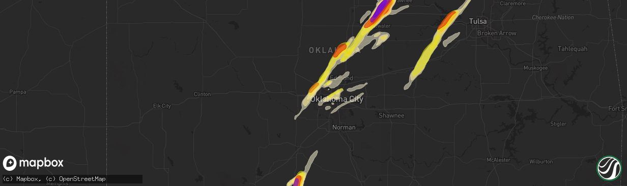 Hail map in Yukon, OK on November 19, 2025
